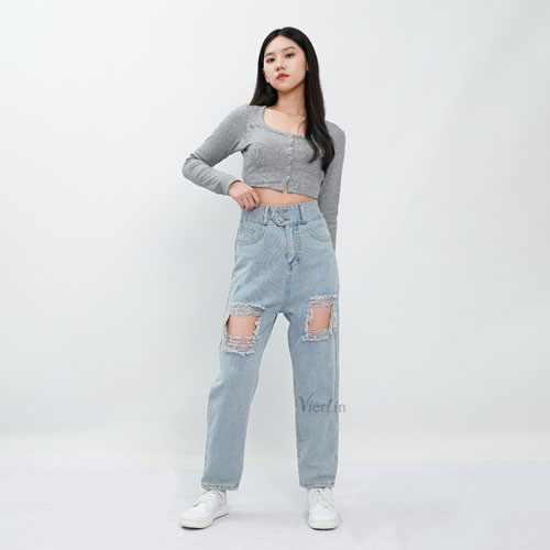 produk vierlin-Jeans 7578 - HIGHWAIST RIPPED BOYFRIEND JEANS